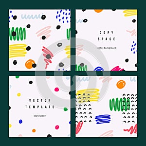 Collection of modern abstract templates for banners and cards and seamless patterns, minimal backgrounds with blank