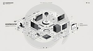 Isometric Digital Technology Network and Data Flow