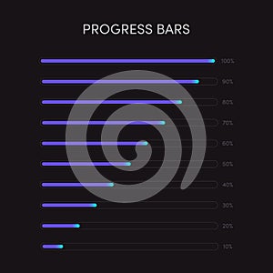 Collection of modern futuristic progress loading bar and buffering percentage