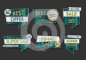 Collection of modern gold and green sale stickers