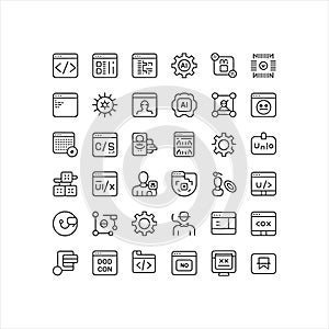 AI, Coding, UI UX, Security and System Error Outline Icons Set