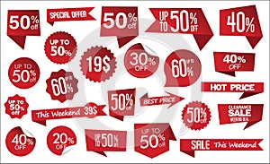 Collection modern red sale stickers and tags