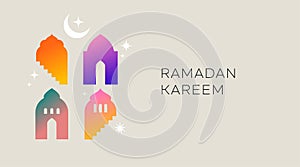 Collection of modern style Ramadan Mubarak colorful designs. Greeting card, background. Windows and arches with moon