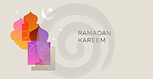 Collection of modern style Ramadan Mubarak colorful designs. Greeting card, background. Windows and arches with moon