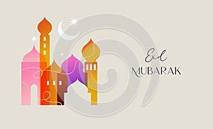 Collection of modern style Ramadan Mubarak colorful designs. Greeting card, background. Windows and arches with moon