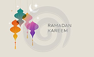 Collection of modern style Ramadan Mubarak colorful designs. Greeting card, background. Windows and arches with moon