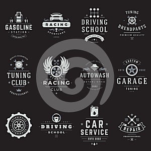 Collection monochrome retro logo automobile service club society decorative design vector