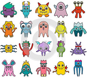 Collection of monsters in lineal color style.