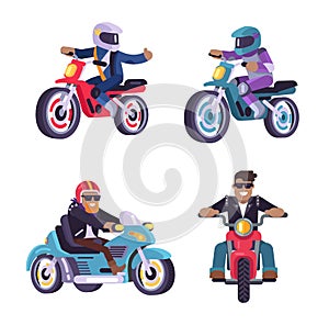 Collection of Motorized Bikes Racers Men Isolated