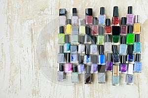 Collection of multi-colored bottles of nail polish