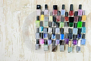 Collection of multi-colored bottles of nail polish