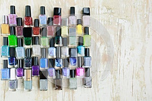 Collection of multi-colored bottles of nail polish