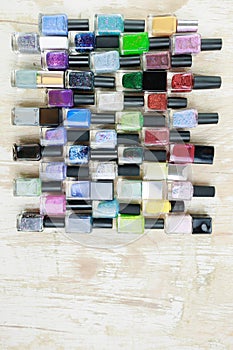 Collection of multi-colored bottles of nail polish