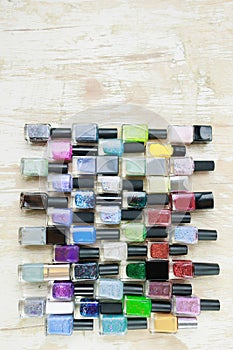 Collection of multi-colored bottles of nail polish