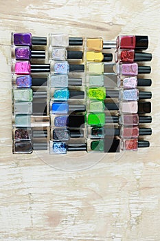 Collection of multi-colored bottles of nail polish