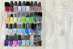 Collection of multi-colored bottles of nail polish