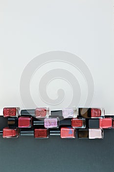 Collection of multi-colored bottles of nail polish