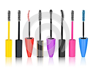 A collection of multicolored brushes for mascara