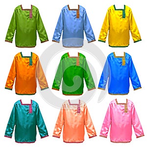 Collection of multicolored russian national shirt with patterned