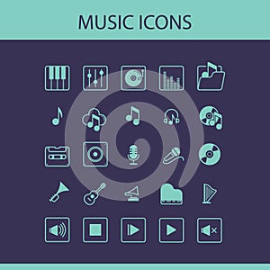 Collection of music icons. Vector illustration decorative design