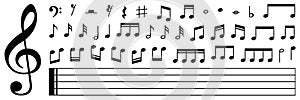 Collection of Music notes. Musical key signs. Vector symbols on white background. Vector illustration. EPS 10