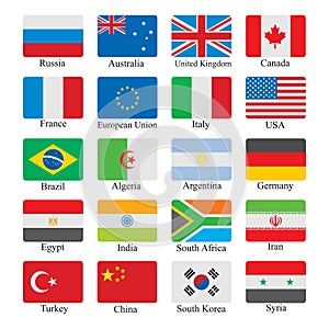 Collection of National Country Flags with name Flat Vector