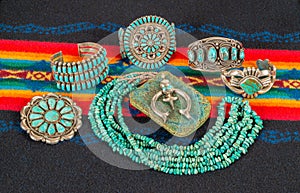 Collection of Native American Jewelry, Turquoise and Sterling Silver.