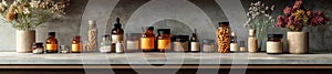 A collection of natural biohacker supplements displayed on a wooden shelf photo