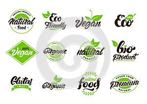 Collection of natural or eco labels , logos. Vegan, Bio, gluten. Vector illustration design