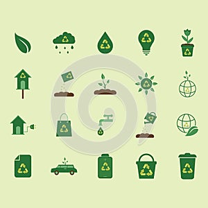 collection of nature icons with recycle symbol. Vector illustration decorative design