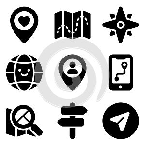 Collection of Navigation and Location Icons for Digital Maps