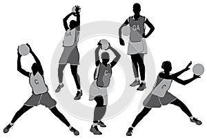 A collection of netball players women as silhouettes