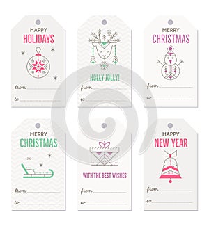 Collection of New Year and Christmas gift tags.