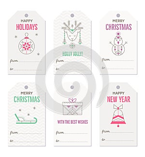 Collection of New Year and Christmas gift tags. photo