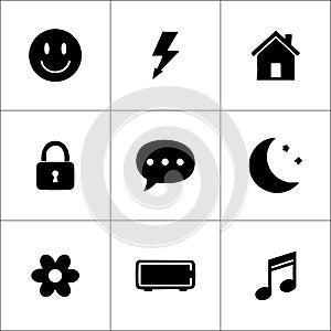 A collection of nine black and white icons arranged in a grid pattern on a white background image
