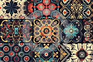 Collection of nine colorful seamless vector patterns for versatile design projects