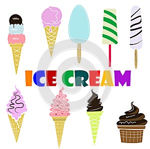 Collection of nine vector ice cream icons