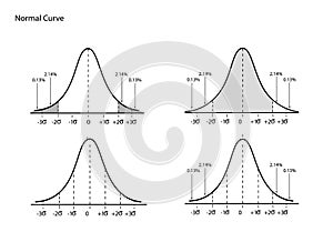 Collection of Normal Distribution Diagram on White Background