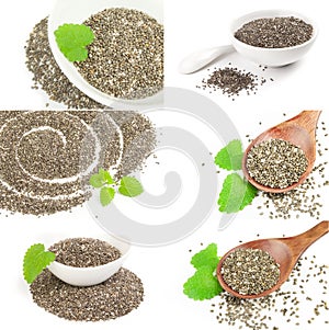 Collection of nutritious chia seeds isolated on a white background cutout