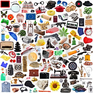 Collection of objects in chaos in white background