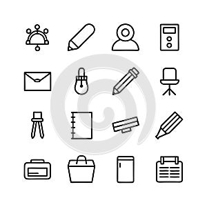 Collection of office and design icons in linear style isolated on white background