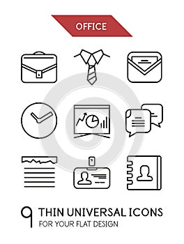 Collection of office trendy thin line icons