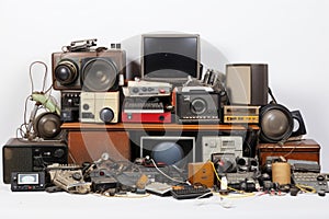 collection of old, broken and obsolete gadgets