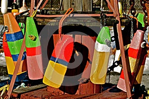 Collection of old buoys for lobster fishing