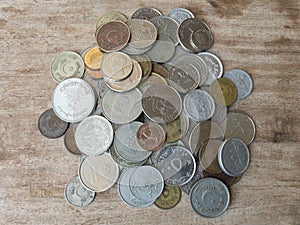 Collection of old circulated coins closeup