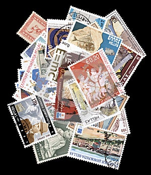 Collection of old postage stamps of Greece.