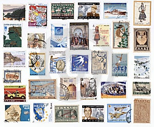 Collection of old postage stamps of Greece.