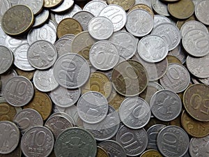 Collection of old Russian coins: coins background