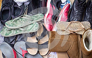 Collection of old shoes for donation or recycling