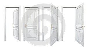 Collection of old wooden doors isolated on white